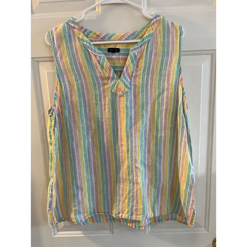 Talbots Womens XL Striped Linen Tank Top Multicolor Pastel Rainbow Sleeveless